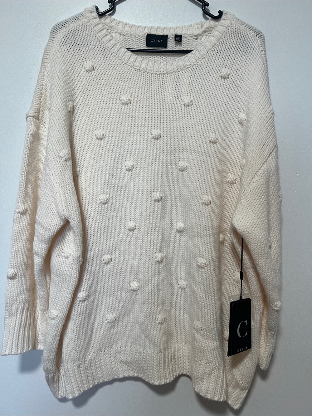 NWT! CYRUS Oversized Cream Pom-Pom Crewneck Sweater - Picture 7 of 8